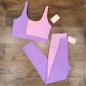 NEW Wilo The Label 2-pc. Ribbed Women's Pink & Purple Sports Bra & Leggings Set